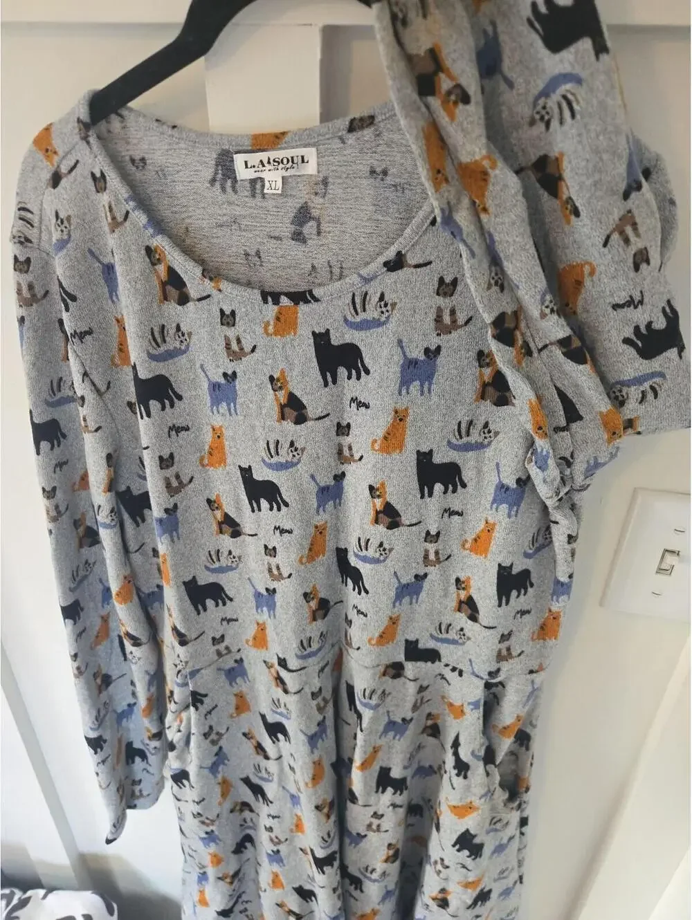 L.A. Soul Gray Cat Print Long Sleeve Fit and Flare Dress XL - Picture 5 of 5